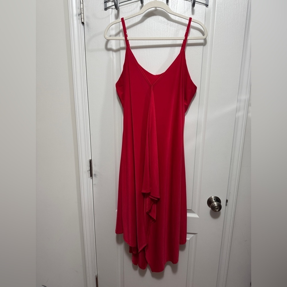 SOMA Bliss Knit Scarf Hem Midi Slip Dress women’s L red festive holiday comfy‎